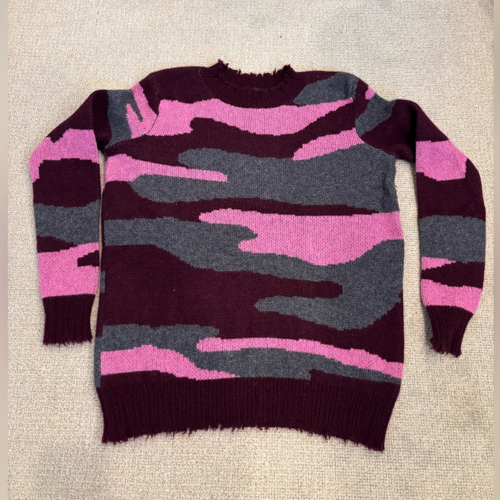 Aqua Pink, Gray & Burgundy Camouflage Crewneck Sweater